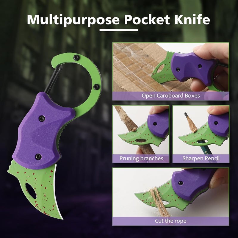 COOL PARD EDC Small Pocket Knife Gift for Men,1.34''Blade Keychain Knife,Cool Folding Knife Box Cutter，Mini EDC Knives for Everyday Carry,Small Gift for Women Men （Purple & Green） - Image 3